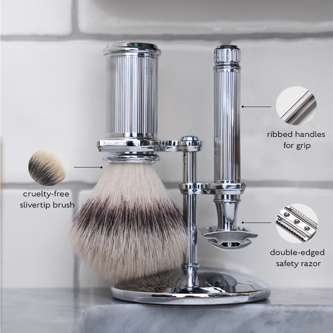 Three-Piece Chrome Shaving Set Mens Hard Goods Caswell-Massey®