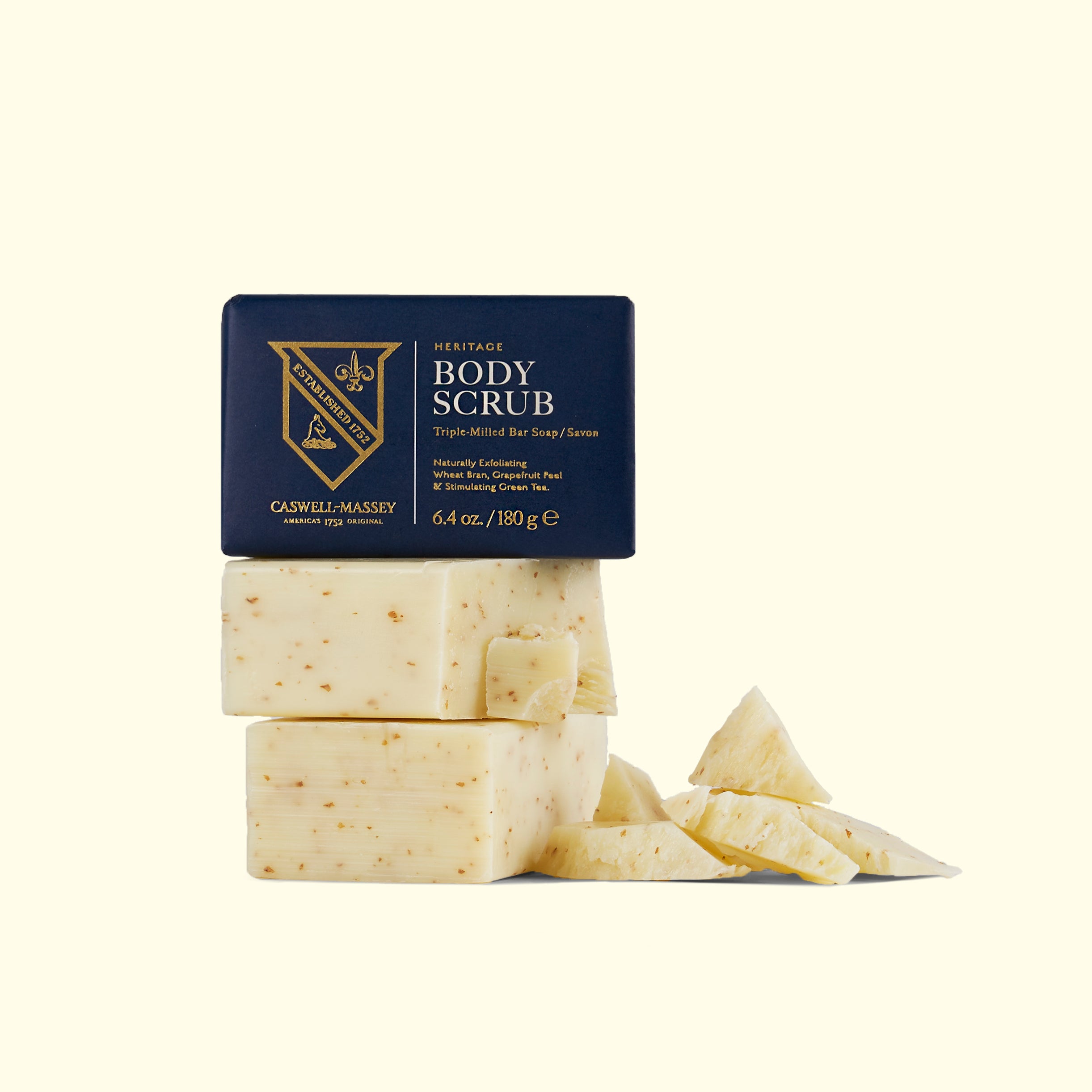 Caswell-Massey Heritage Scrub Bar Exfoliating Bar Soap: image of three bars stacked on top of one another