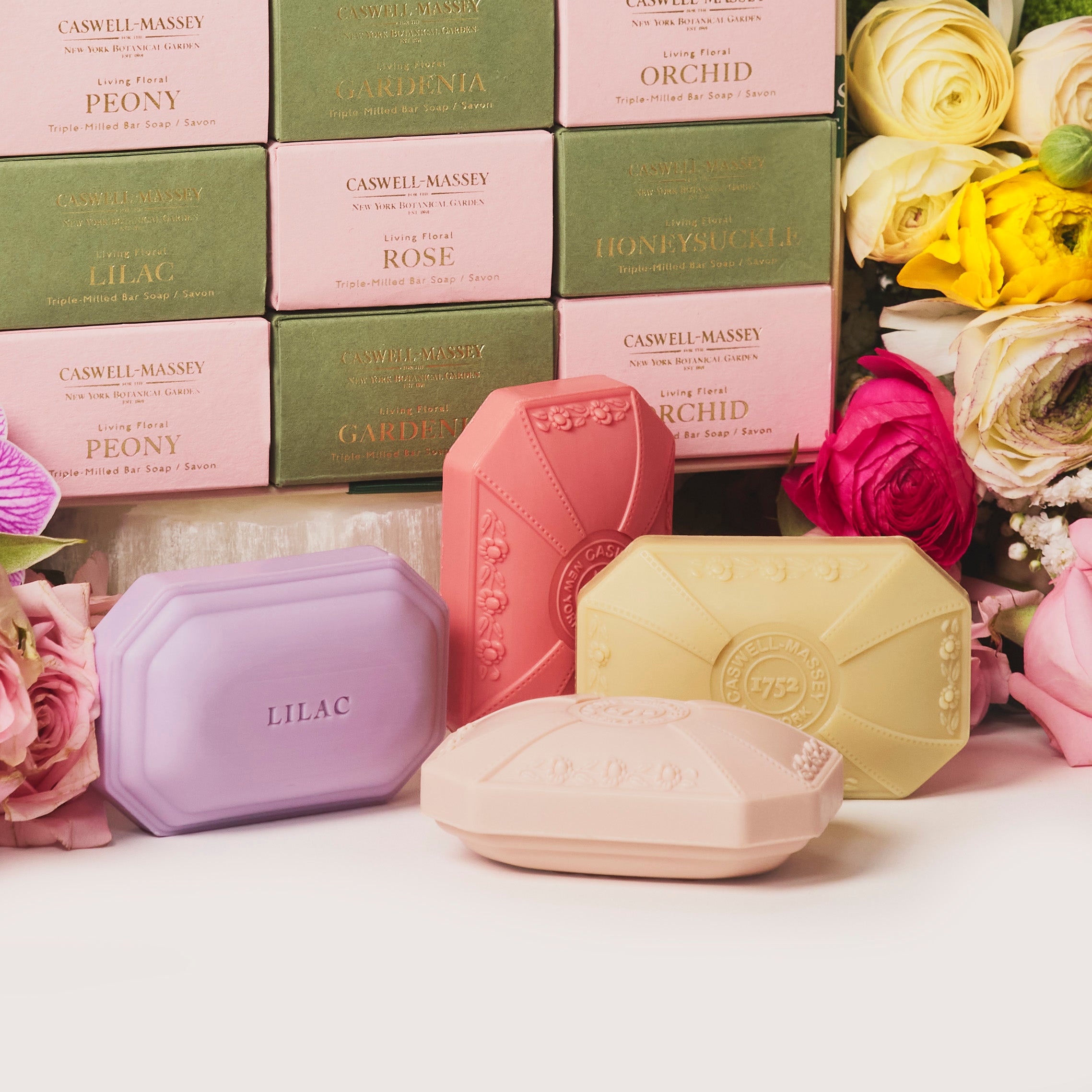 Caswell-Massey Designer Floral 12-Soap Gift Set: gift set shown with different jewel-toned bar soaps