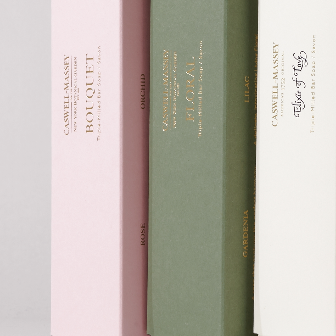 Caswell-Massey Women's 3-Soap Gift Sets. Bouquet Set, Floral Set, and Elixir of Love Sets shown.