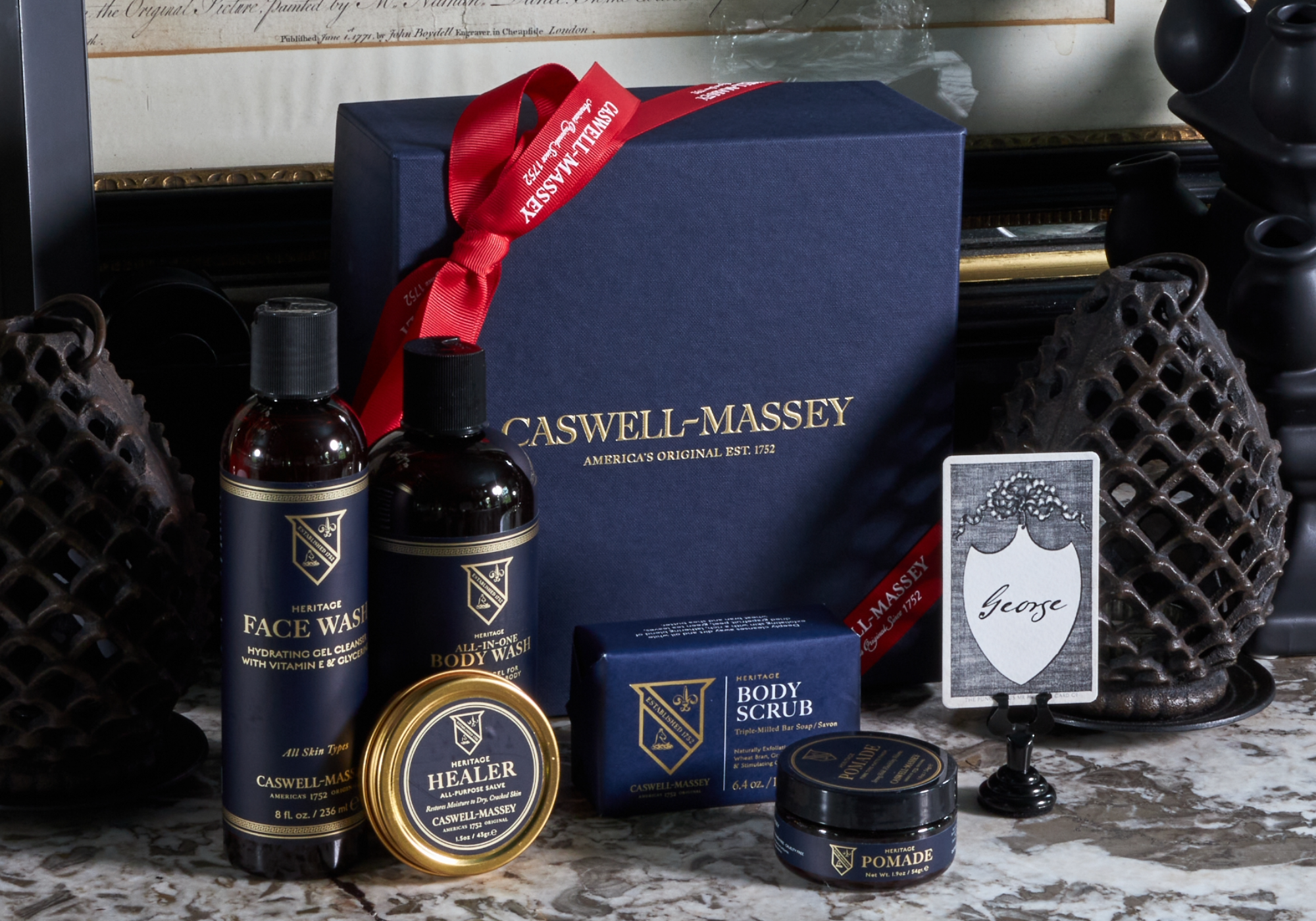 Caswell-Massey: Premium Heritage Grooming Kit for Men, Including Face Wash, All-in-One Body Wash, Hand Healer, Body Scrub Bar Soap, and Hair Pomade
