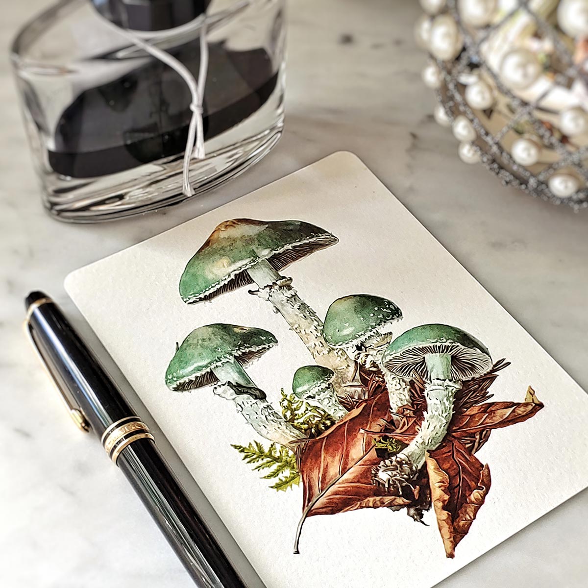 Verdigris Mushrooms - Pack of Note Cards