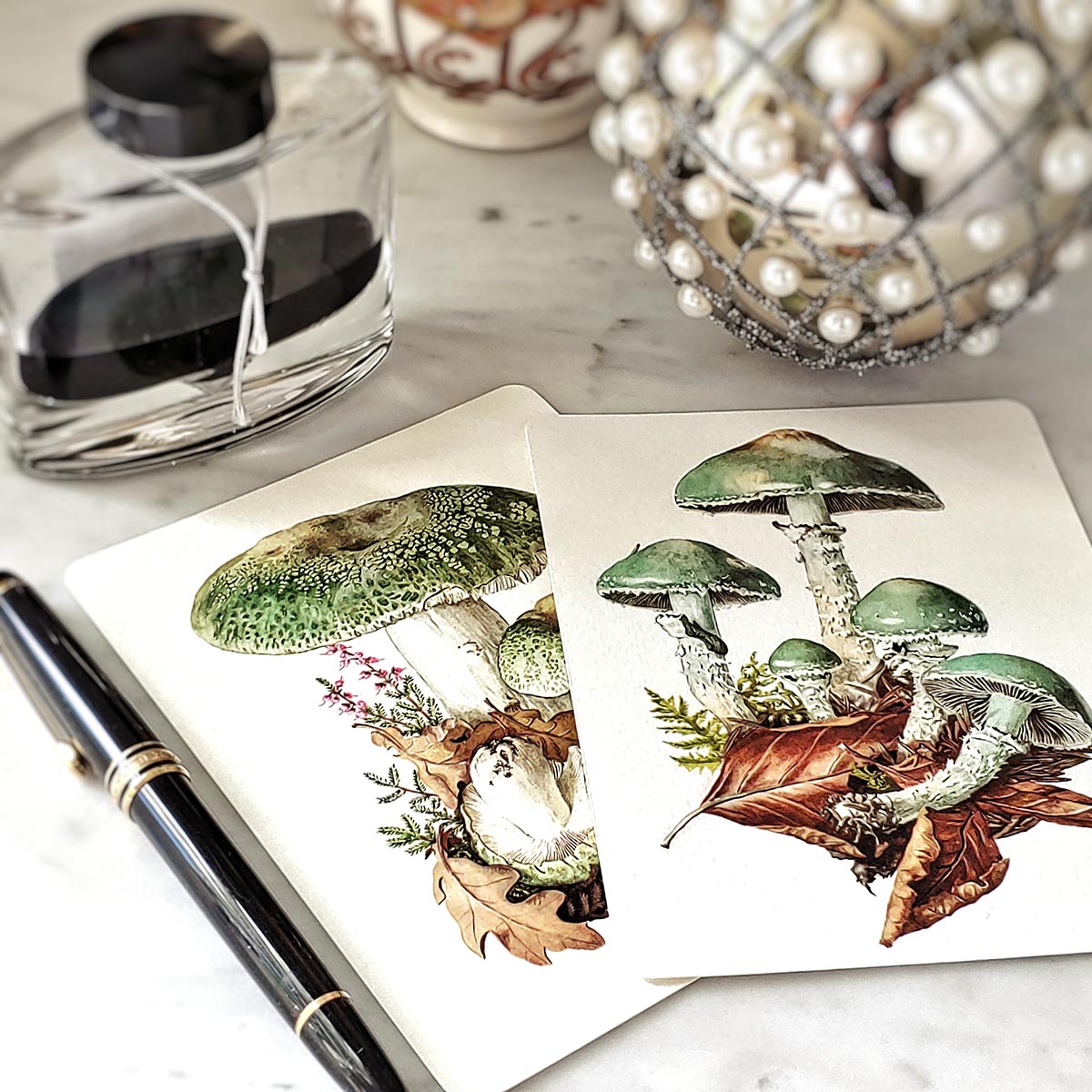 Verdigris Mushrooms - Pack of Note Cards