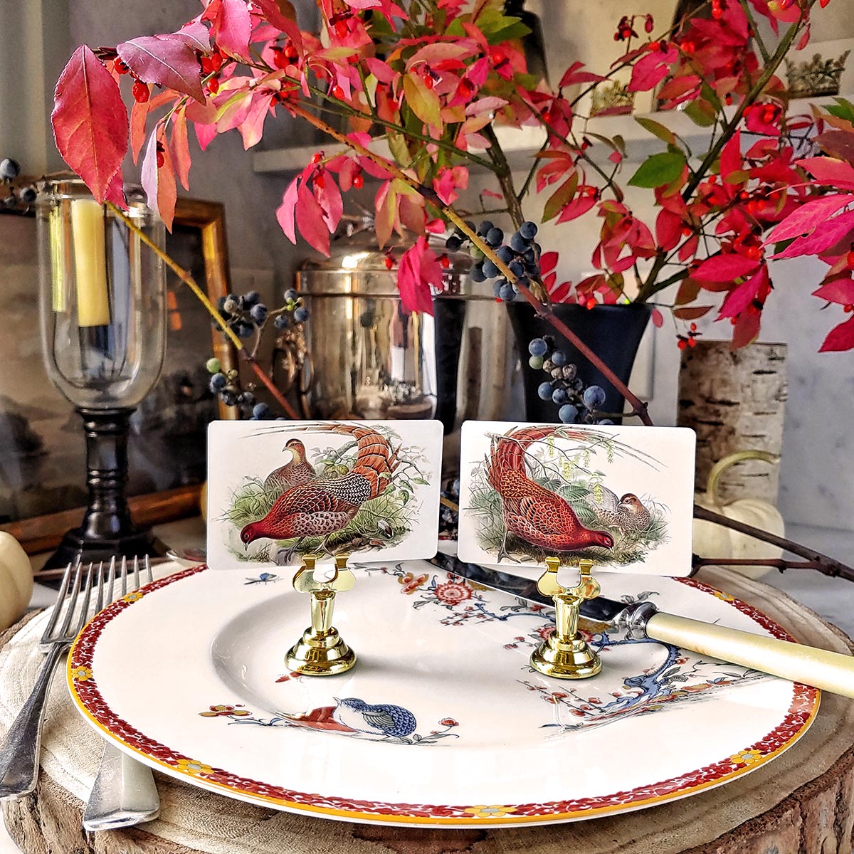 Fiery Pheasants - Place Cards - Upright