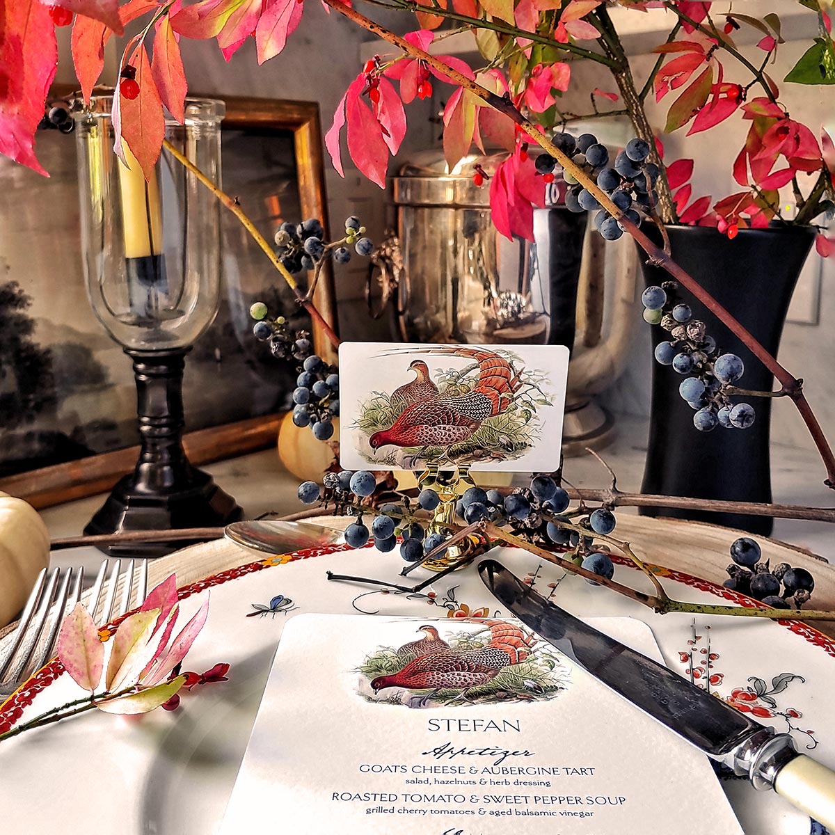 Fiery Pheasants - Place Cards - Upright