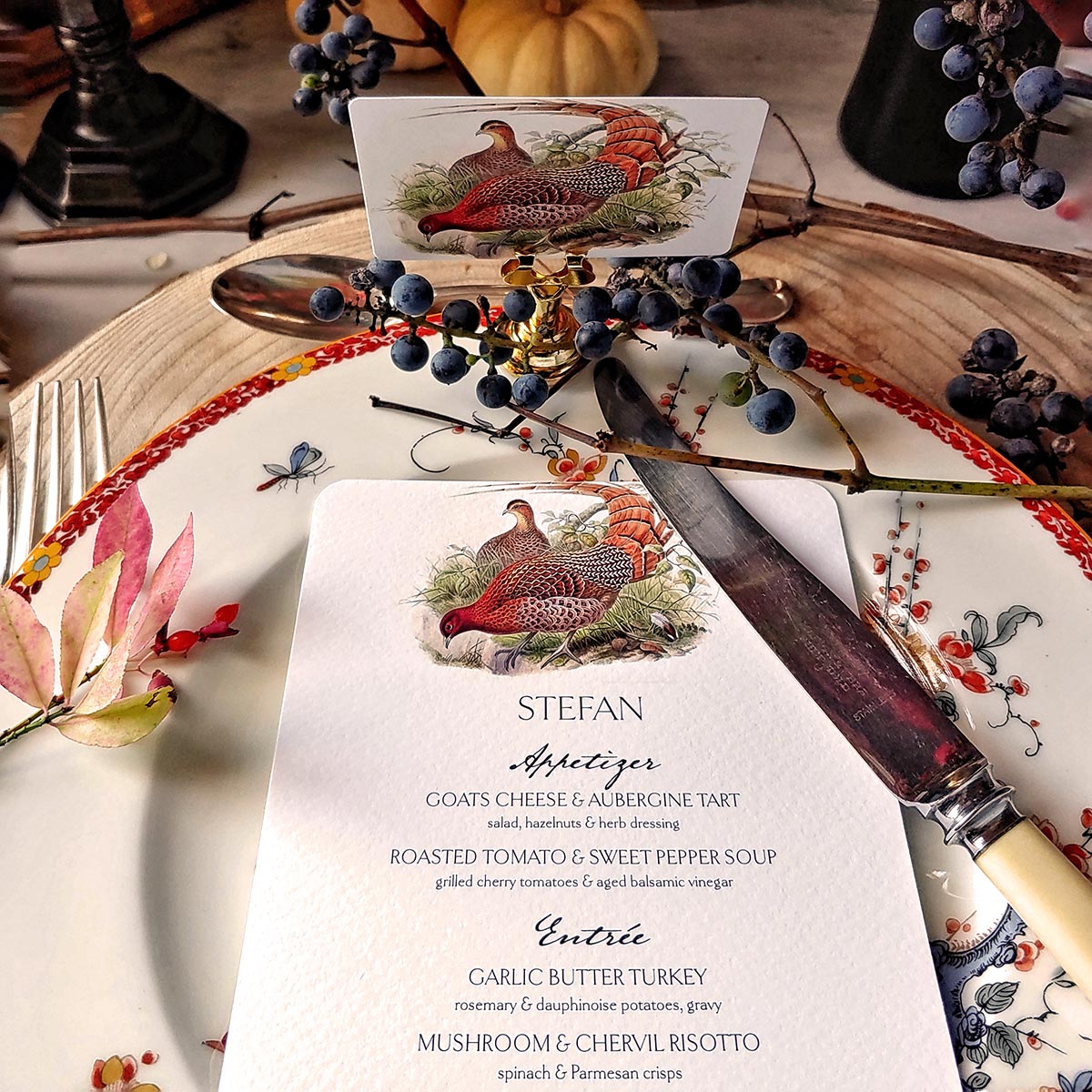 Fiery Pheasants - Menu Cards - s/4