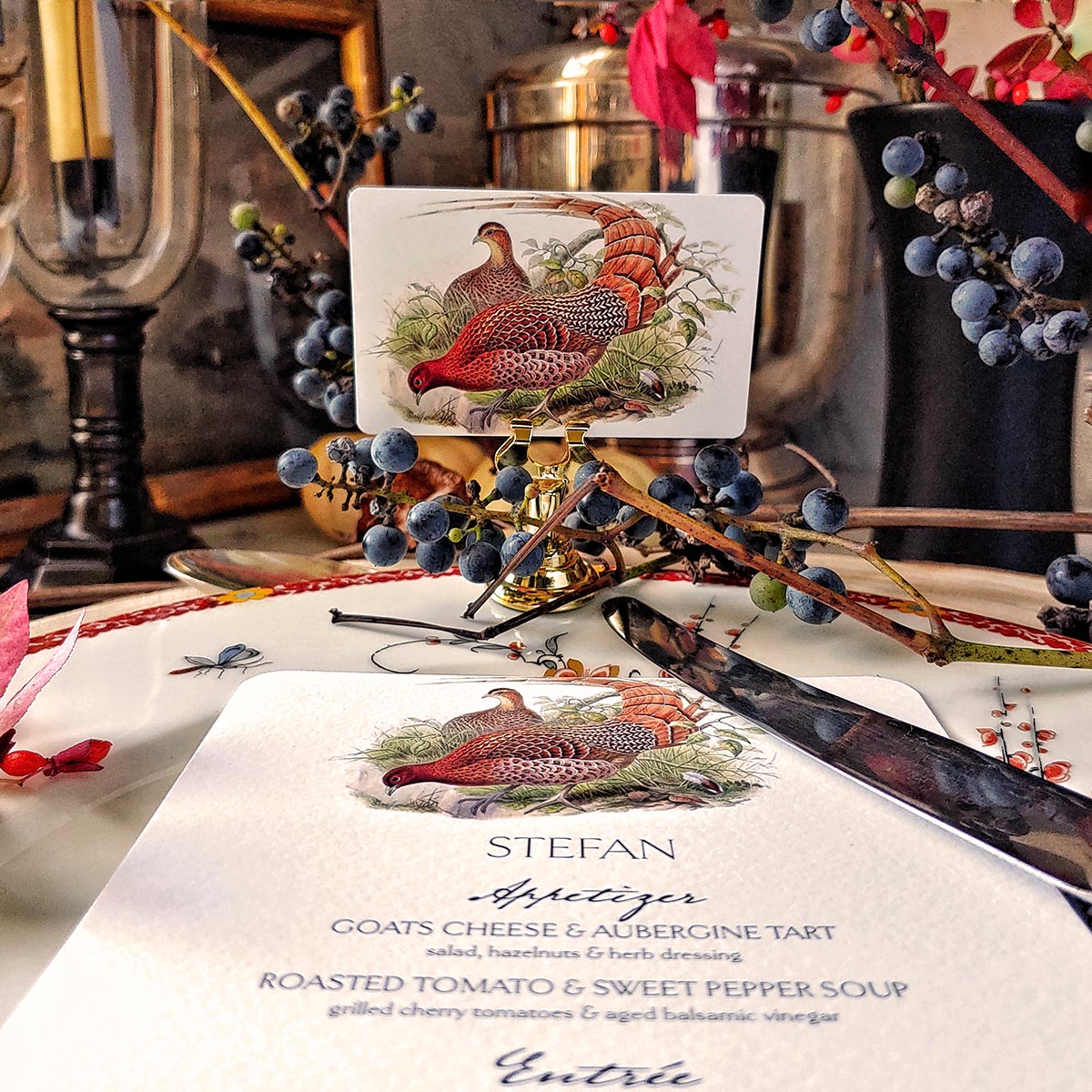 Fiery Pheasants - Menu Cards - s/4