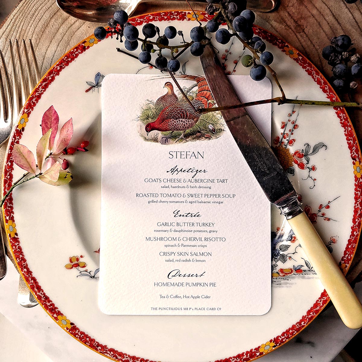 Fiery Pheasants - Place Cards - Upright