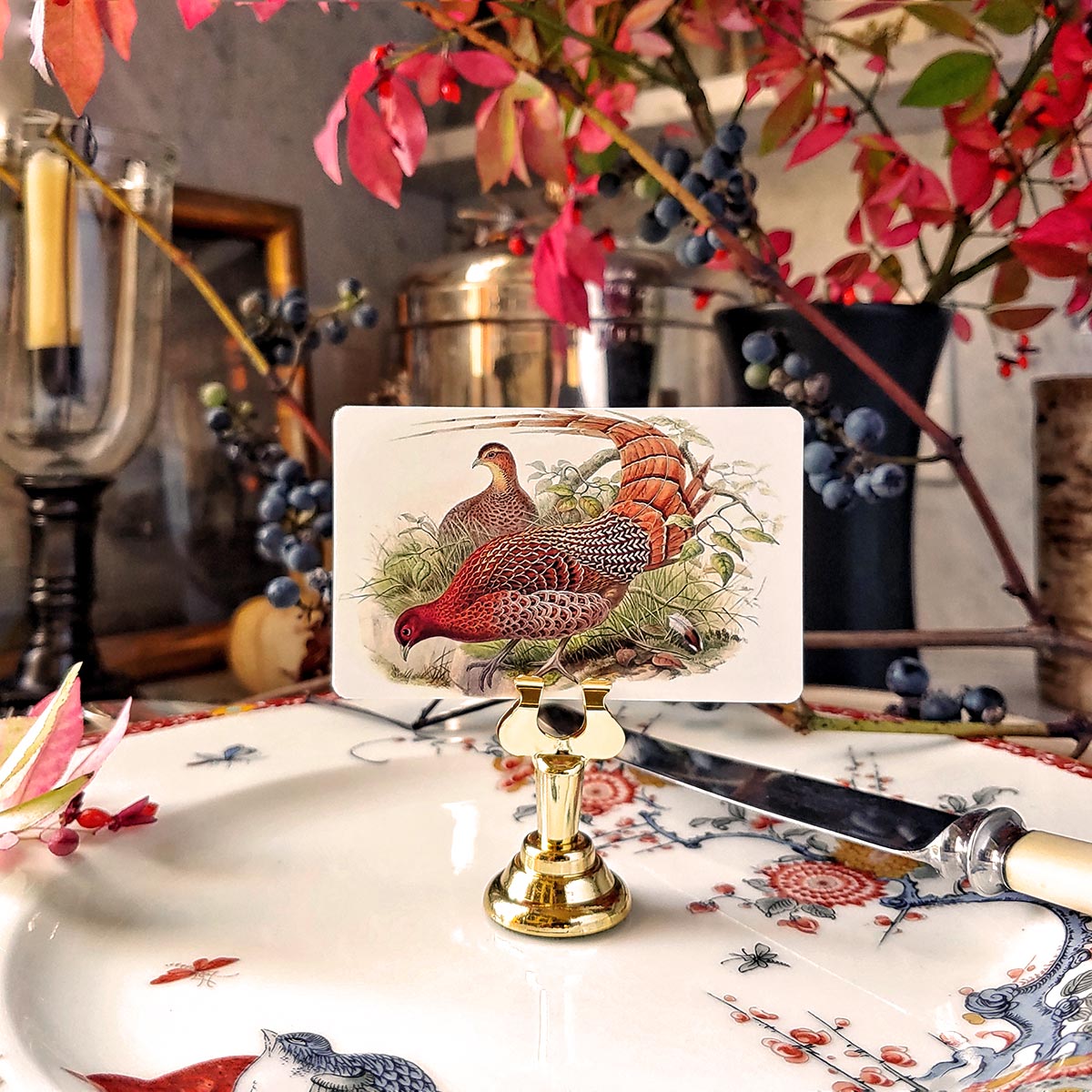 Fiery Pheasants - Place Cards - Upright