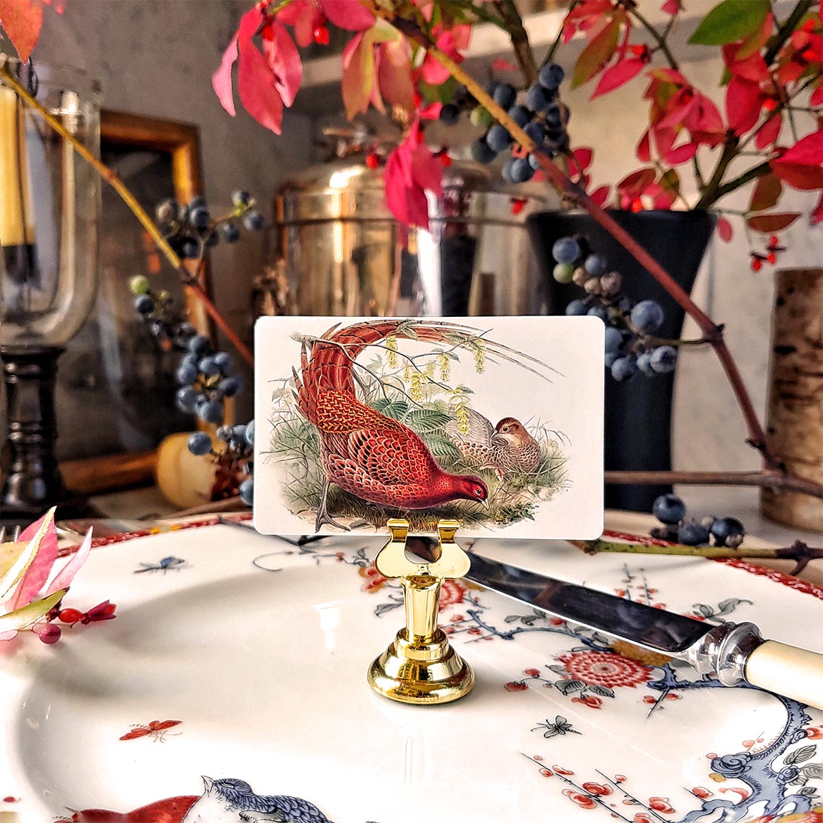 Fiery Pheasants - Place Cards - Upright