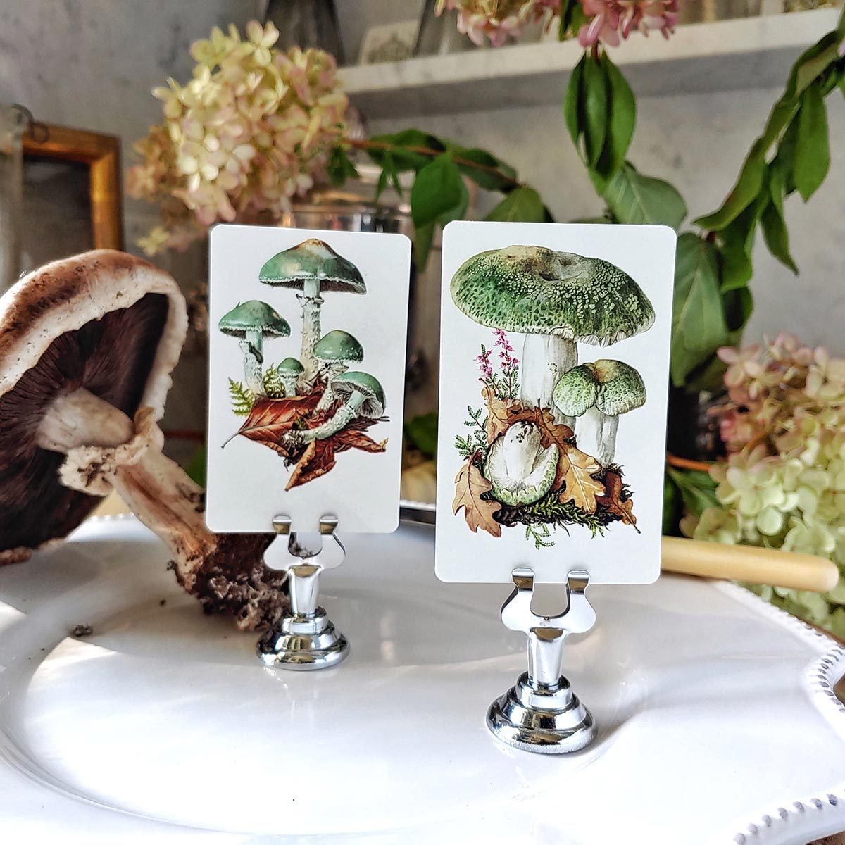 Verdigris Mushrooms - Place Cards - Upright