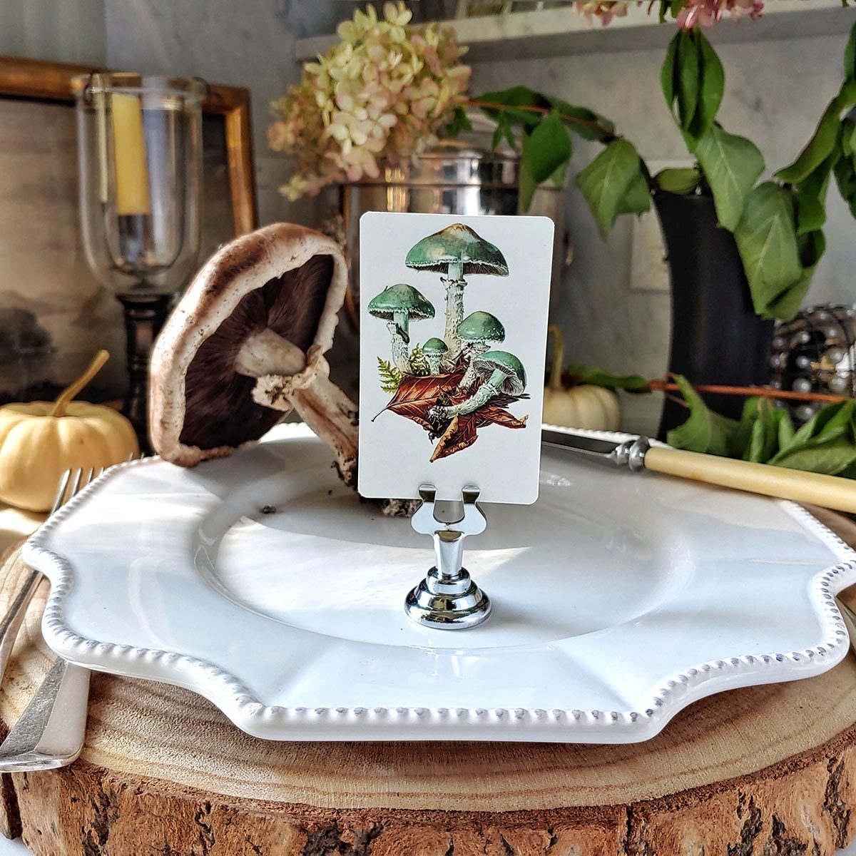 Verdigris Mushrooms - Place Cards - Upright
