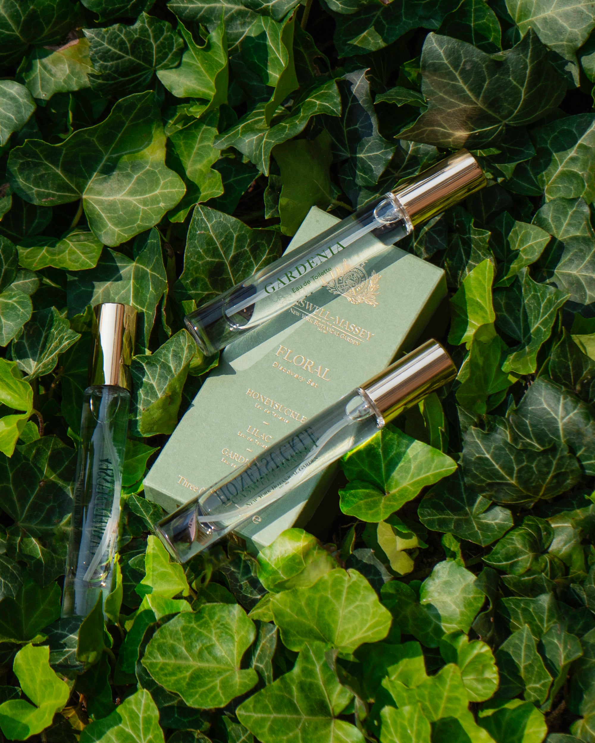Caswell-Massey Floral Fragrance Discovery Set featuring Gardenia, Lilac, and Honeysuckle Eaux de Toilette in 7.5ml discovery sizes