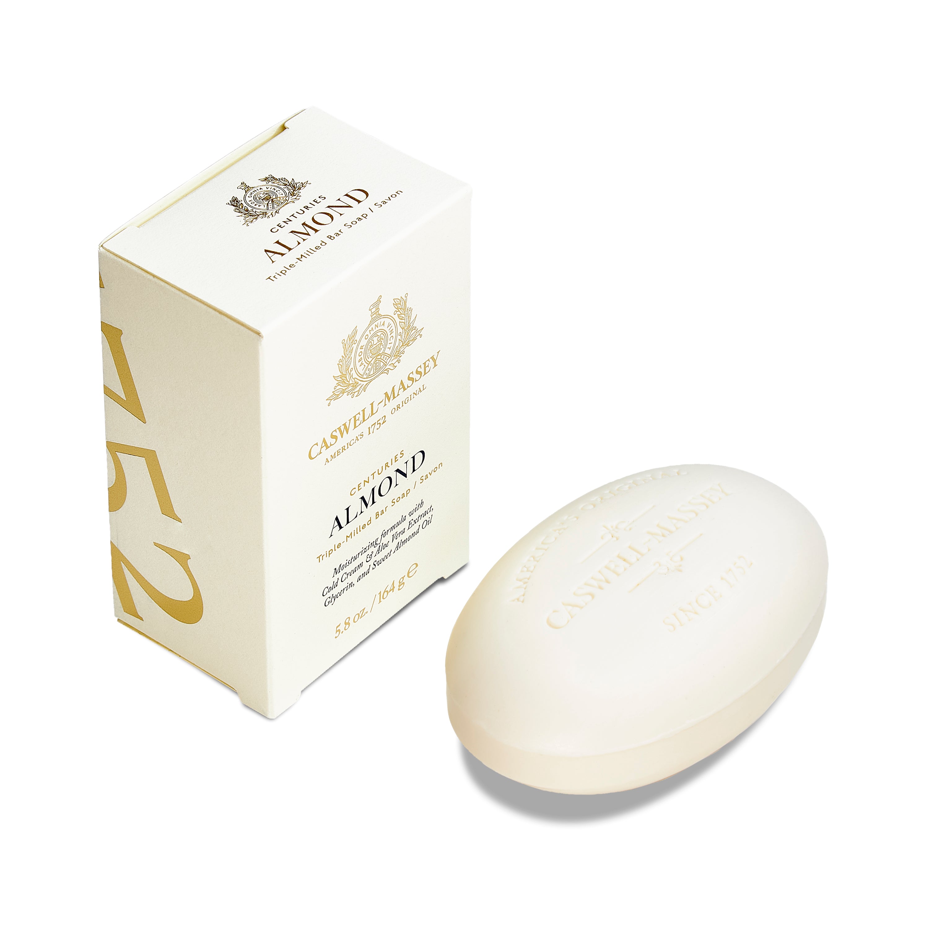 Caswell-Massey® Centuries Almond Bar Soap shown next to cream box
