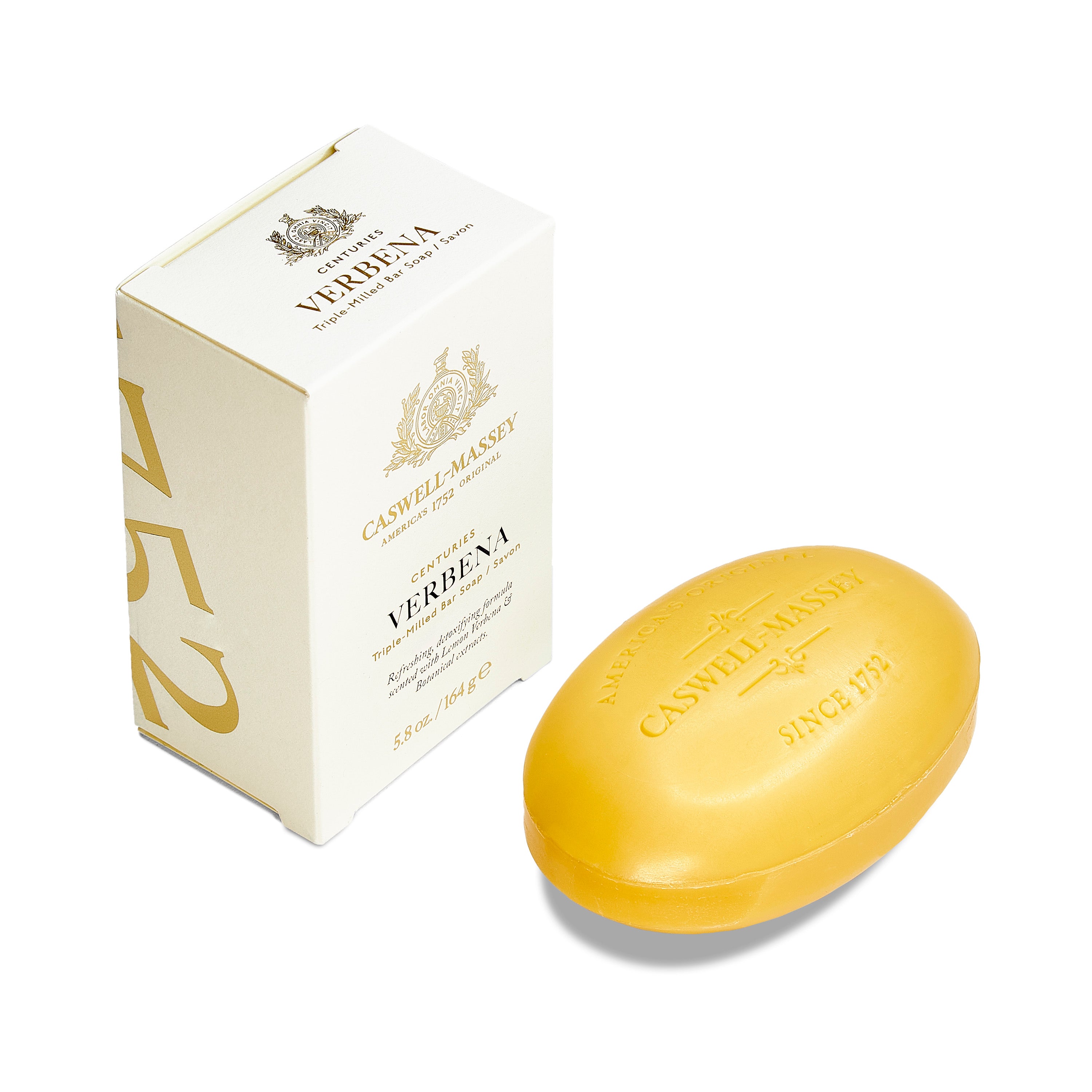 Caswell-Massey® Centuries Verbena Bar Soap shown next to cream box