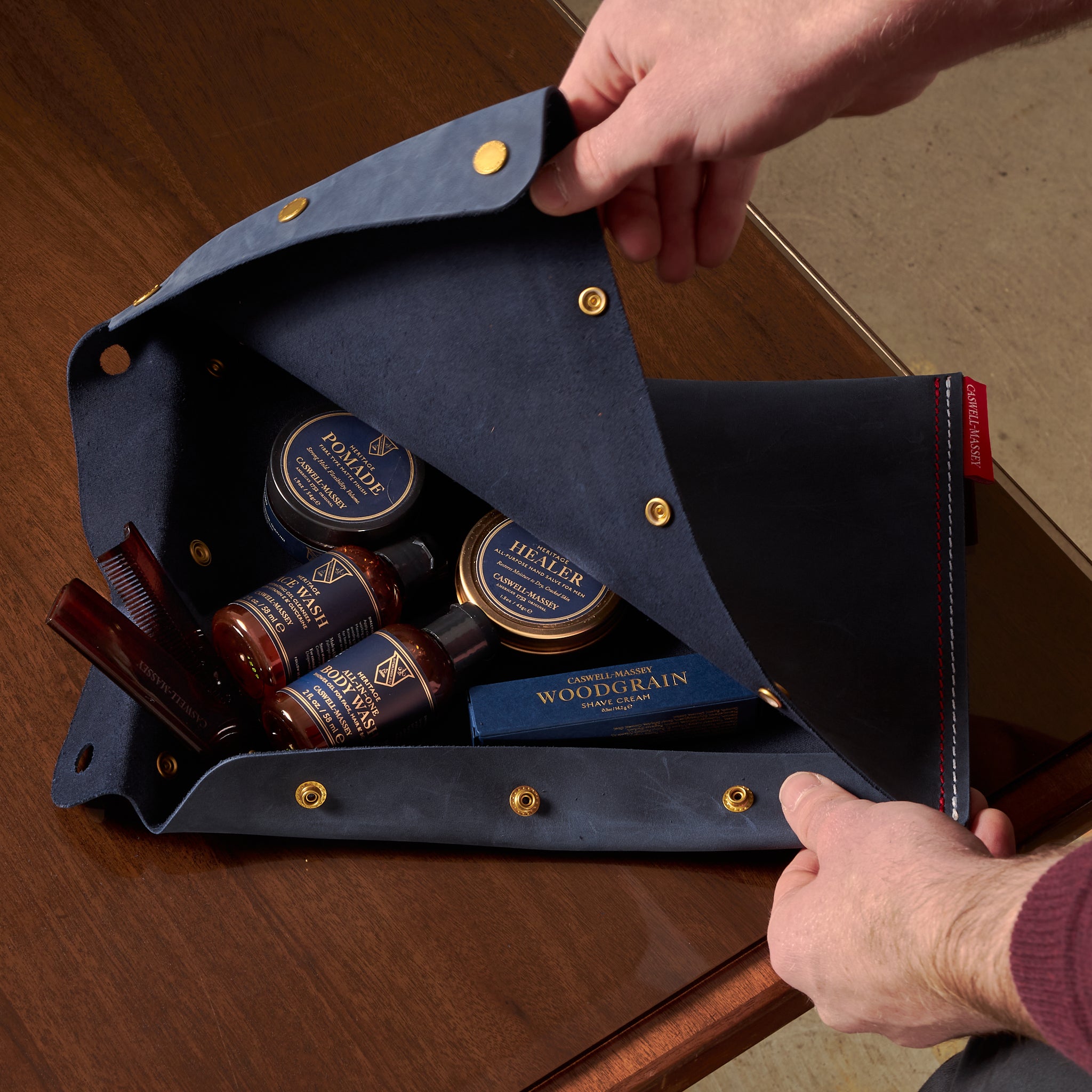 Caswell-Massey Flat Folio Dopp Kit for Men in Navy Blue Leather