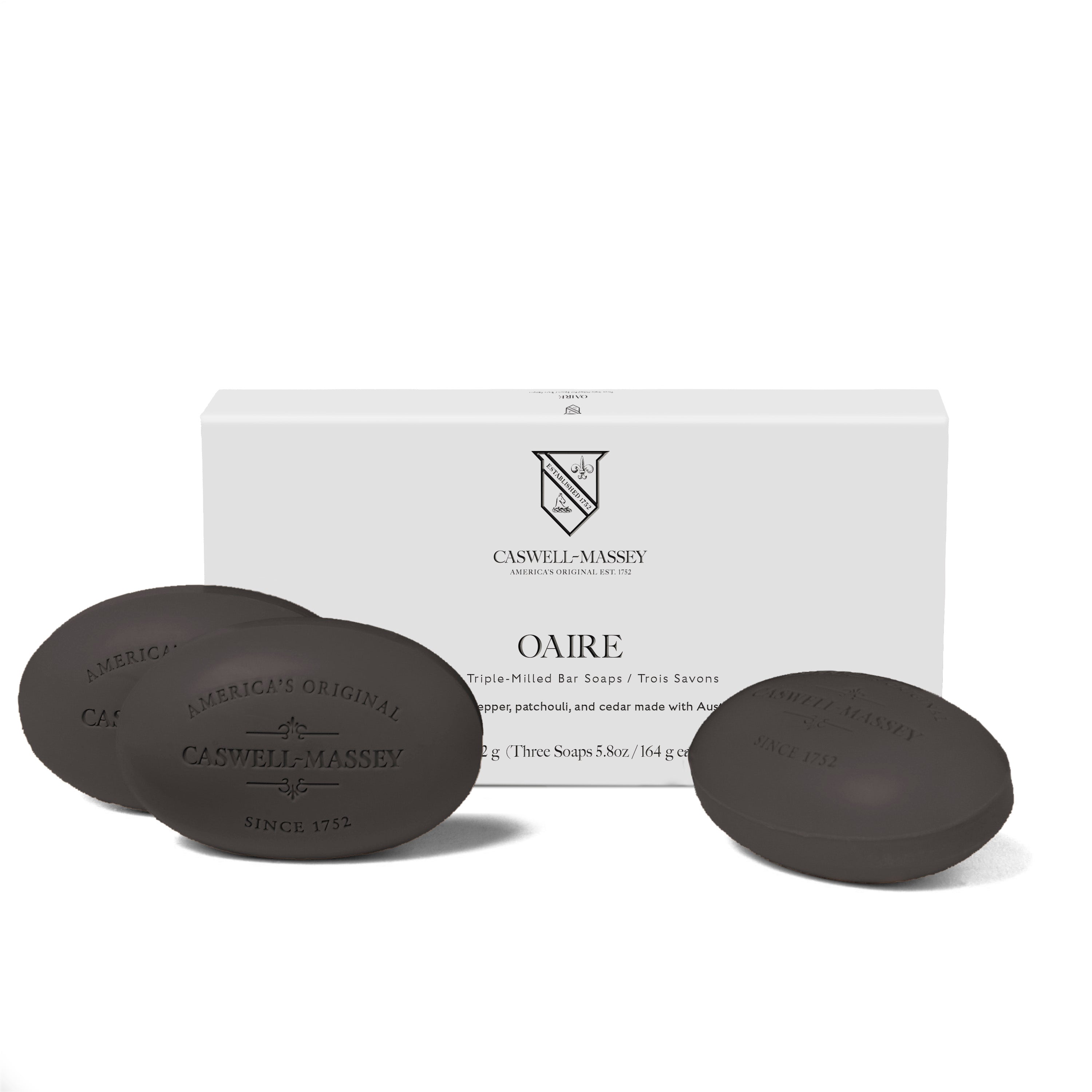 Caswell-Massey Oaire Luxury Bar Soap 3-Soap Set, black bars of soap with gift box