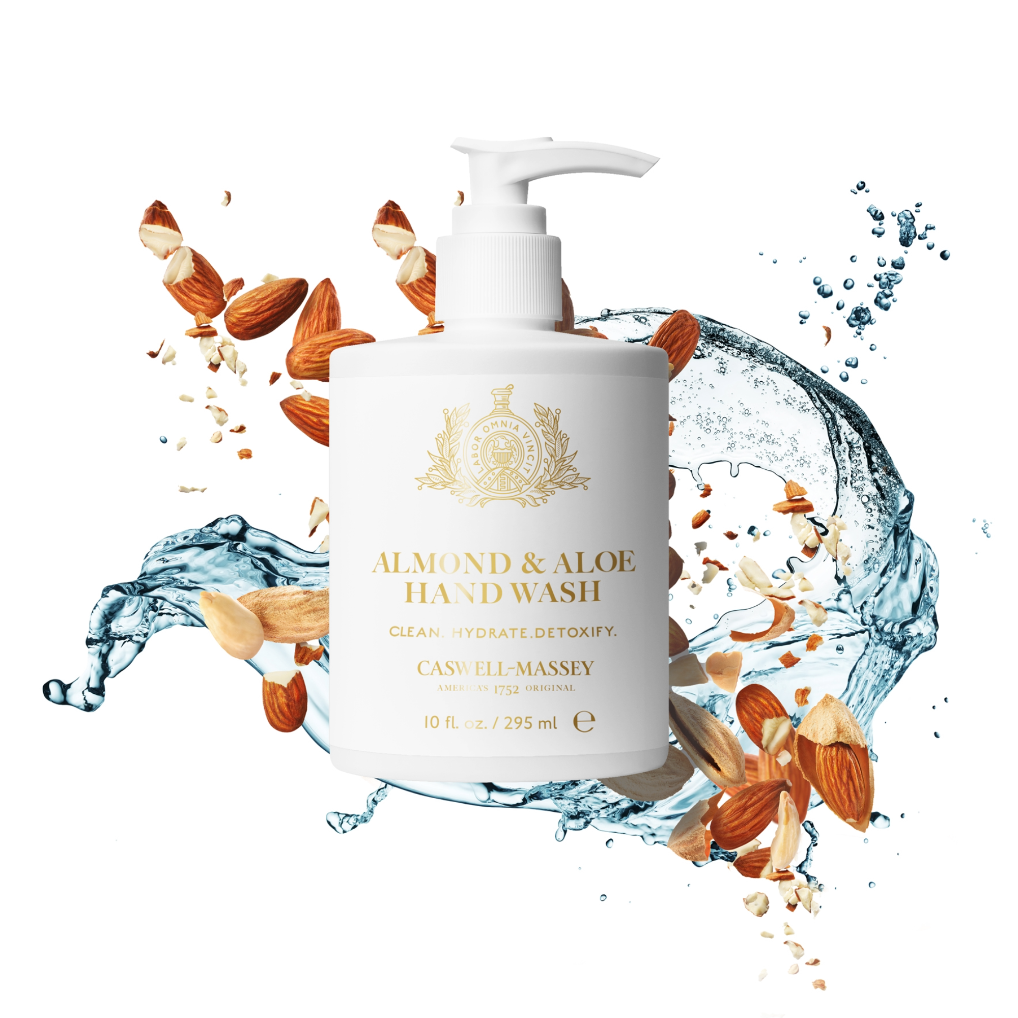 Caswell-Massey Almond and Aloe Hand Wash, 10oz shown with almonds
