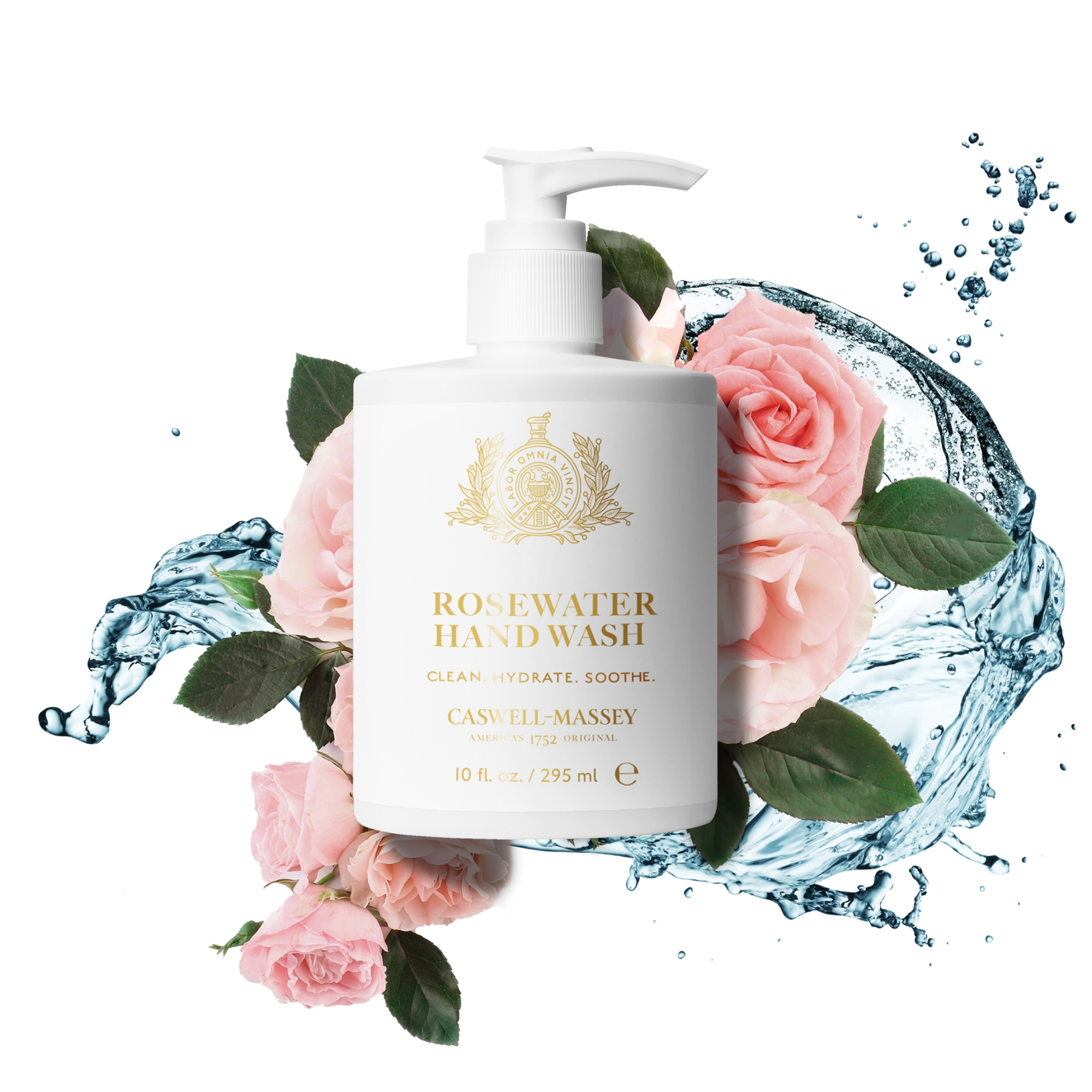 Caswell-Massey Rosewater Hand Wash shown with roses