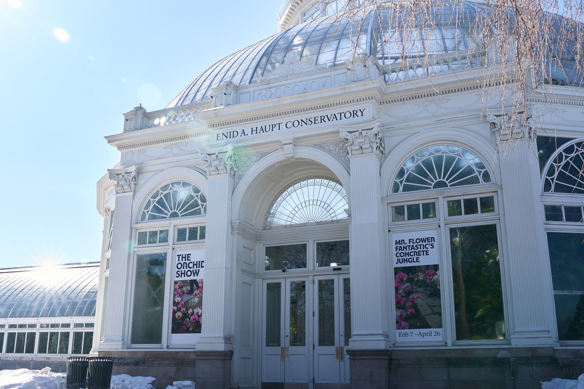 Exterior image of the Enid A. Haupt Conservatory at The New York Botanical Garden which houses the Orchid Show