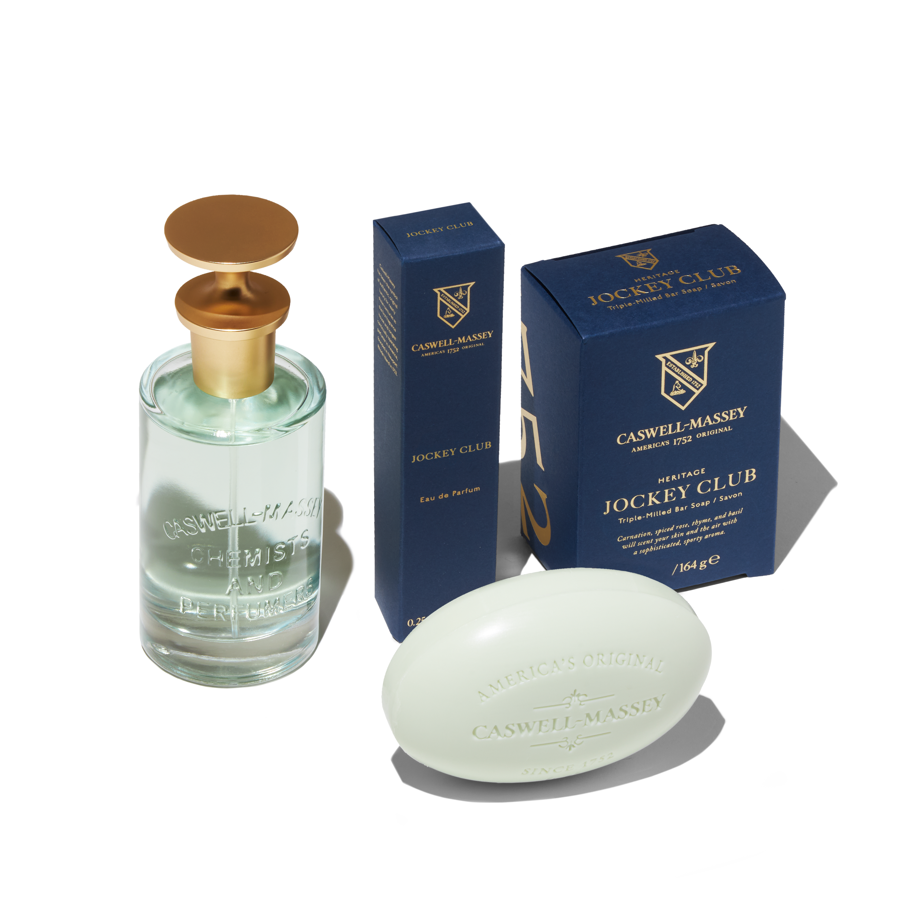 Jockey Club Scent Family: Jockey Club Eau de Parfum 100ml, Jockey Club Eau de Parfum 7.5ml, and Jockey Club Bar Soap 5.8oz