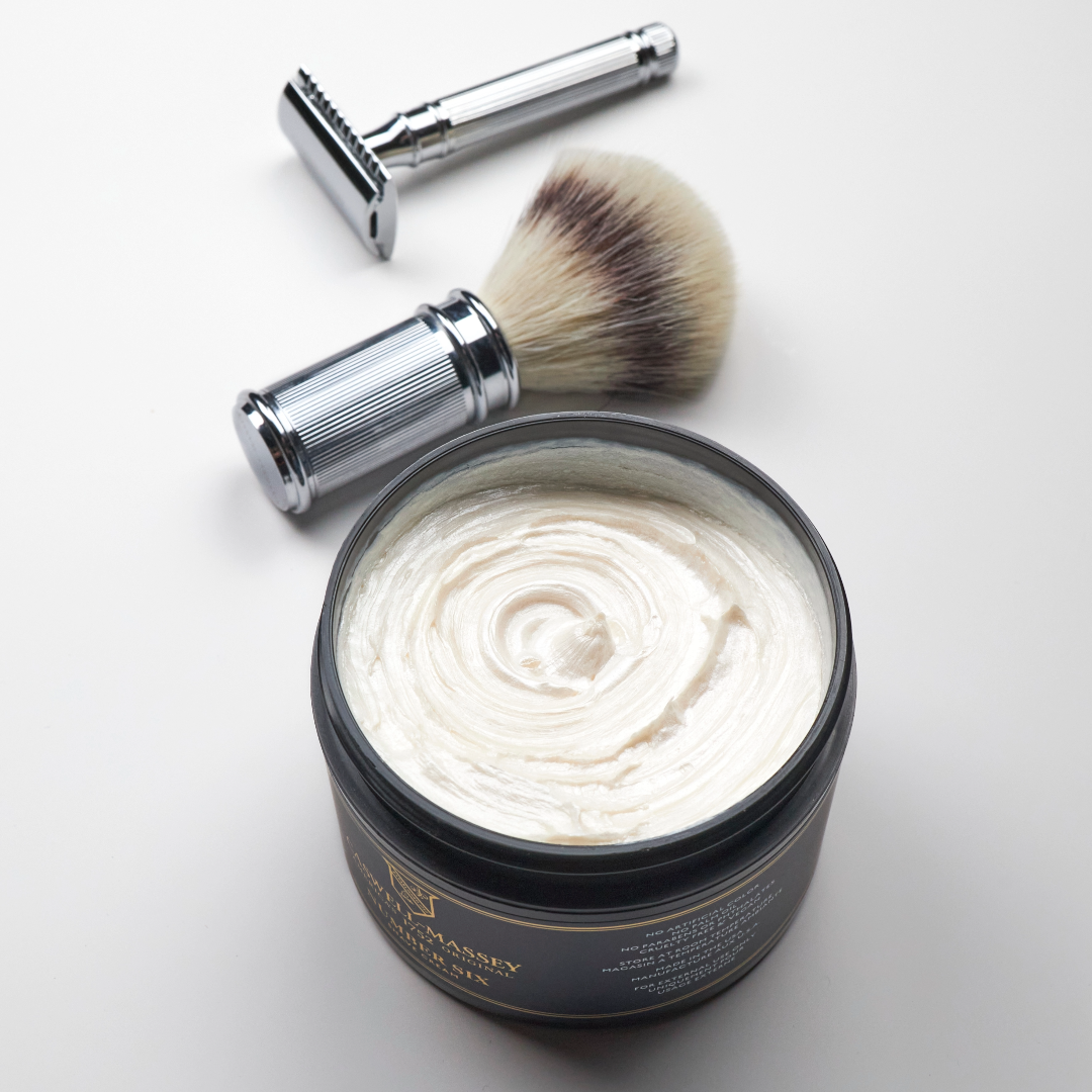 Caswell-Masssey Number Six Shave Cream with Ribbed Chrome Razor and Ribbed Chrome Shave Brush
