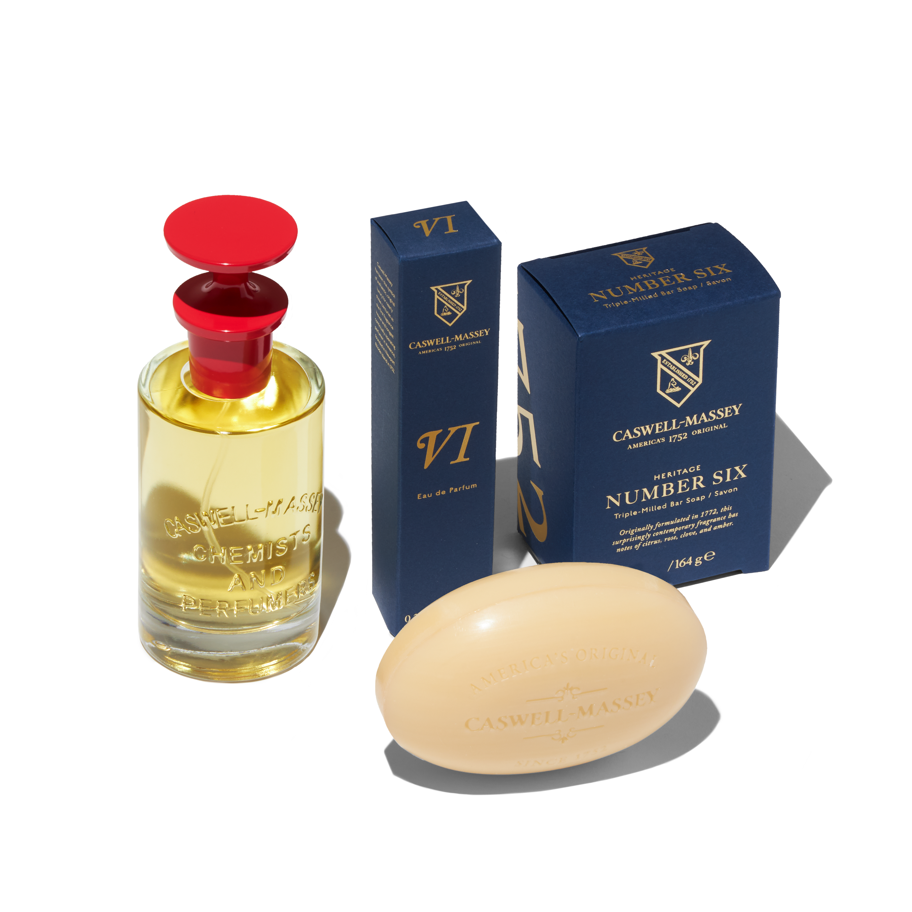 Caswell-Massey Number Six Collection: Number Six Eau de Parfum 100ml and 7.5ml sizes and Number Six Bar Soap (5.8oz)