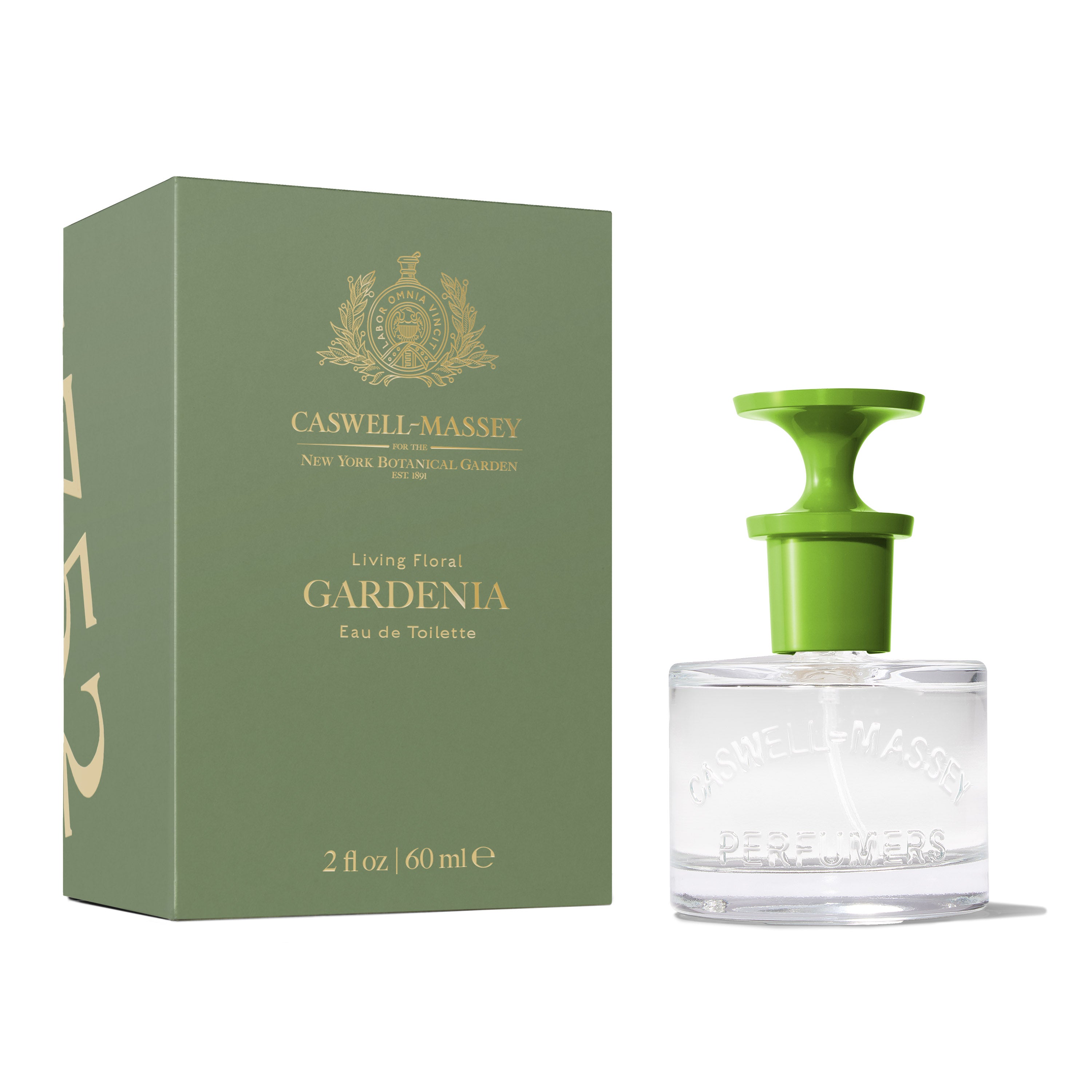 Gardenia Eau de Toilette, Fine Fragrance by Caswell-Massey 60mL Full Size, shown next to pale green box