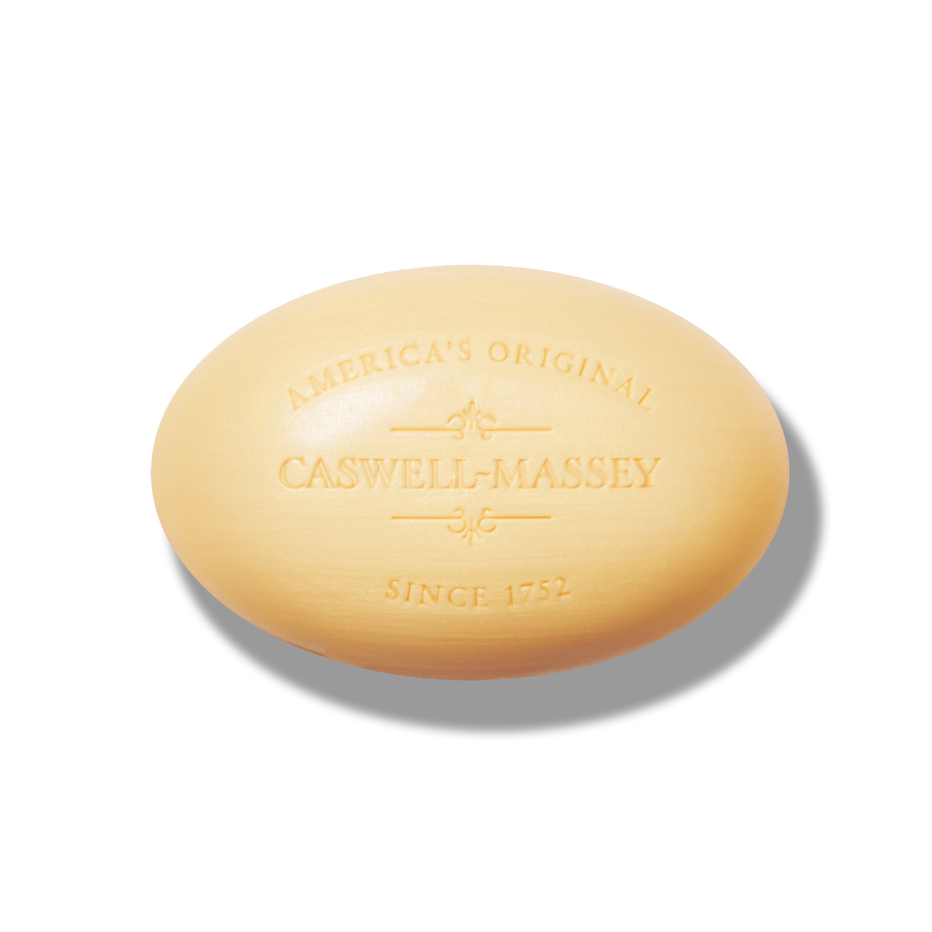 Caswell-Massey 2571 Bar Soap, natural cream-colored, oval bar soap, 5.8oz with logo stamped into surface