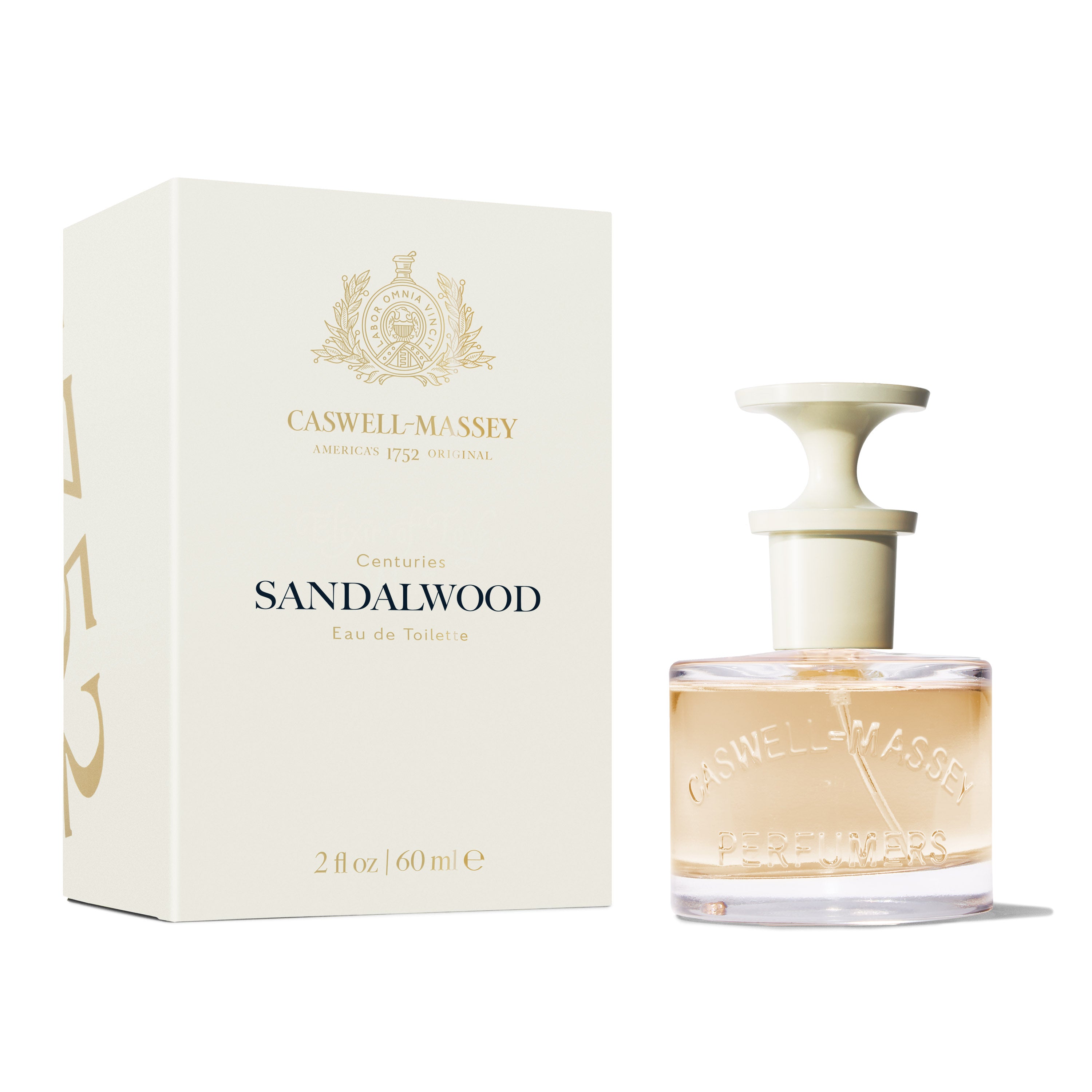 Caswell-Massey Sandalwood Eau de Toilette, Fine Fragrance 60mL Full Size, shown next to cream box