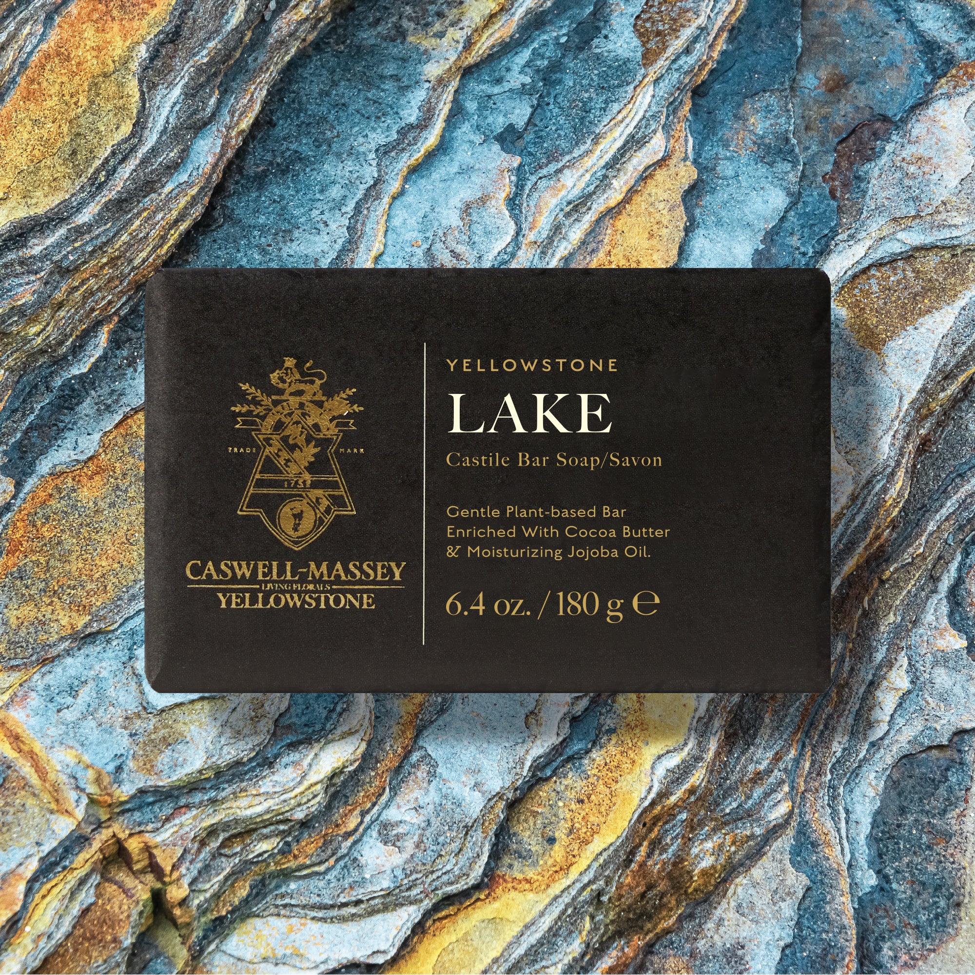Caswell-Massey Yellowstone Lake Bar Soap shown with paper packaging