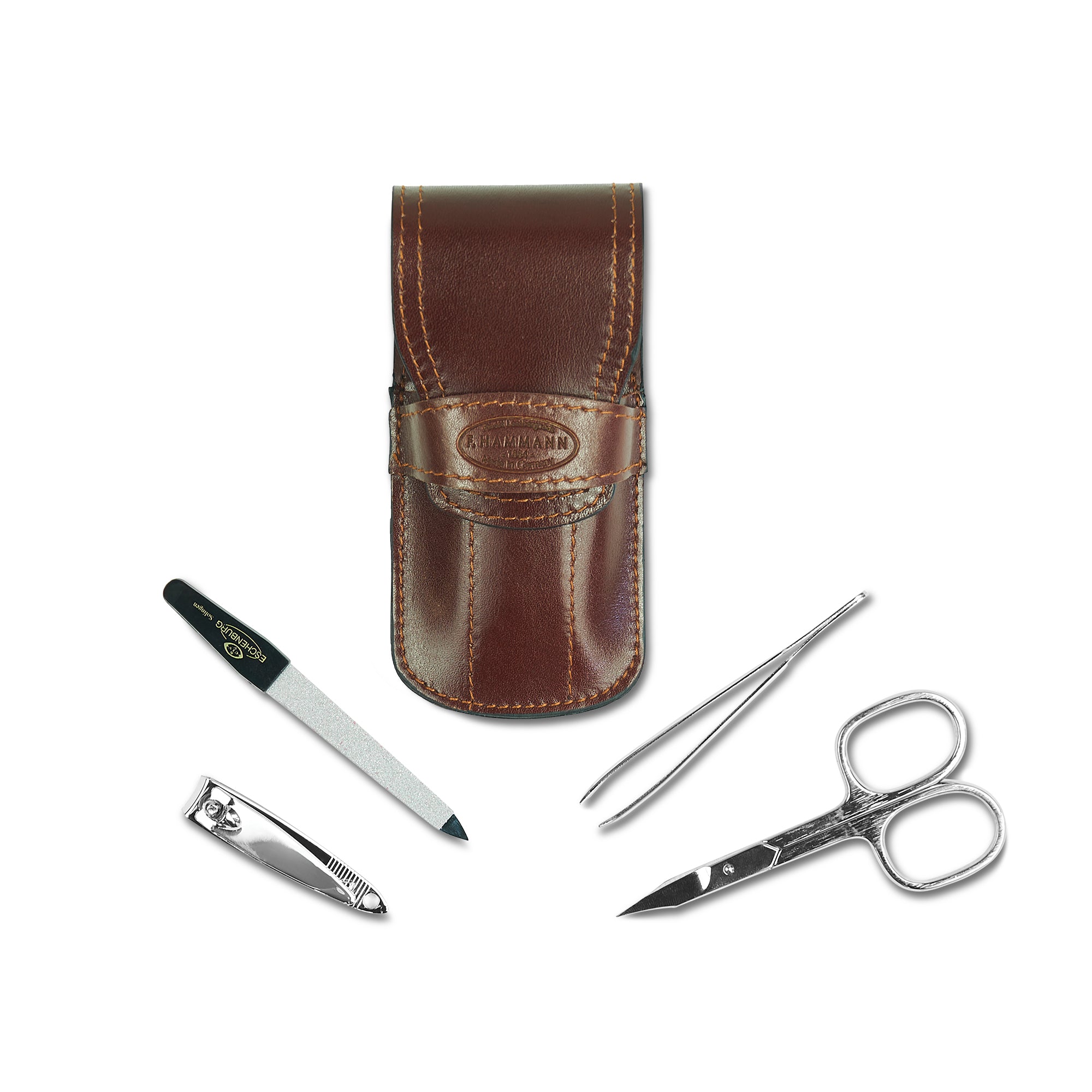 Hamman Deluxe Manicure Kit: Nail File, Nail Clippers, Tweezers, and Scissors with leather carrying case